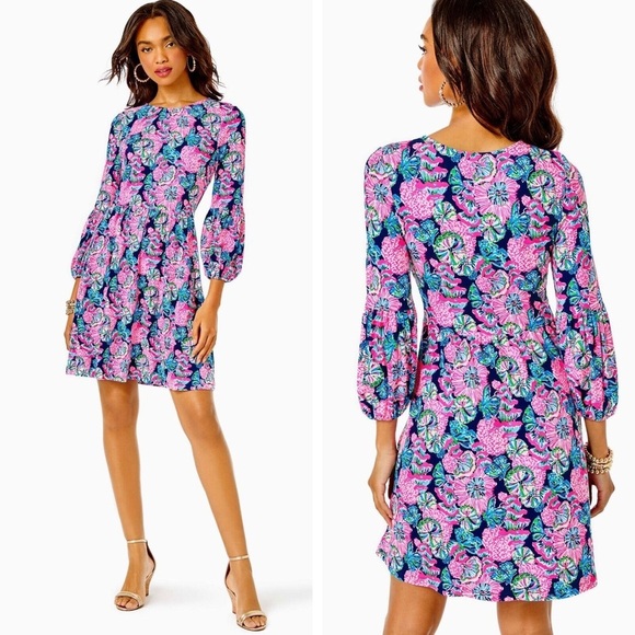 NWOT - Lilly Pulitzer - Auralia Dress - Oyster Bay Navy Shroom With A View - Picture 4 of 13